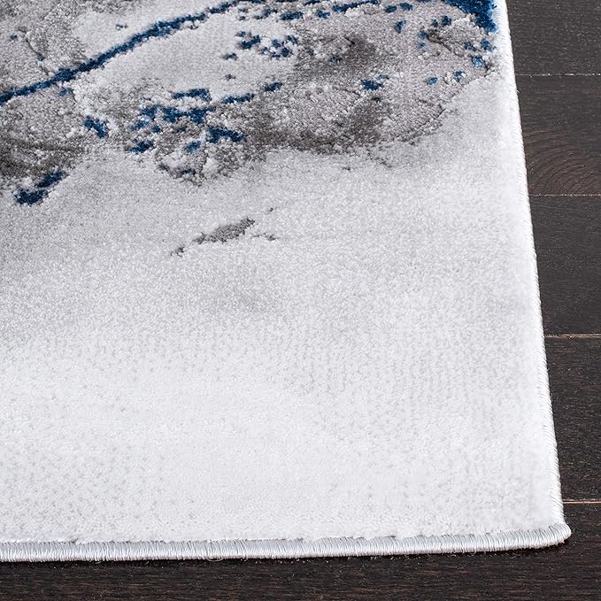 SAFAVIEH Craft Collection Accent Rug - 2'7" x 5', Ivory Grey & Blue, Modern Abstract Design, Non-Shedding & Easy Care, Ideal for High Traffic Areas in Entryway, Living Room, Bedroom (CFT877M)