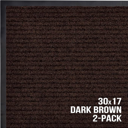 Sierra Concepts Front Door Mat Welcome Floor Mats - Entryway Indoor Outdoor Entrance Doormat, Patio, Porch, Muddy Shoe, Inside Outside Low Profile, 30x17 inches, 2-Pack Dark Brown