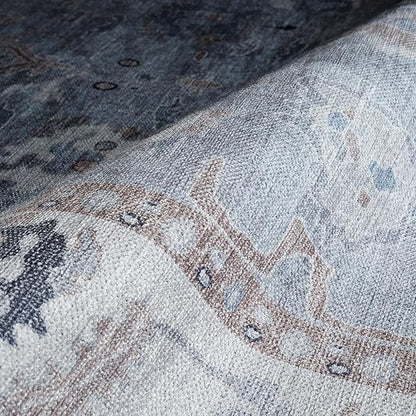 Fame Rugs Gray Modern Oushak Rug 2'6"x10, Vintage Turkish Colorful Oriental Antique Inspired Foldable Long Washable Runner Rugs, Luxury Living Room Bedroom (Gbeige, 2'6" x 10')