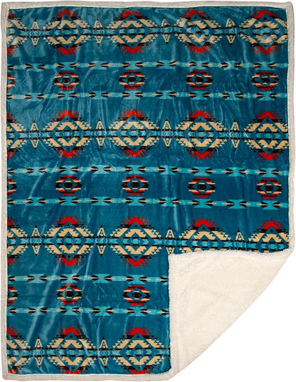 CARSTENS, INC. Ultra Premium Super Soft Plush Sherpa Fleece Oversized Throw Blanket 54" x 68", Turquoise Southwest