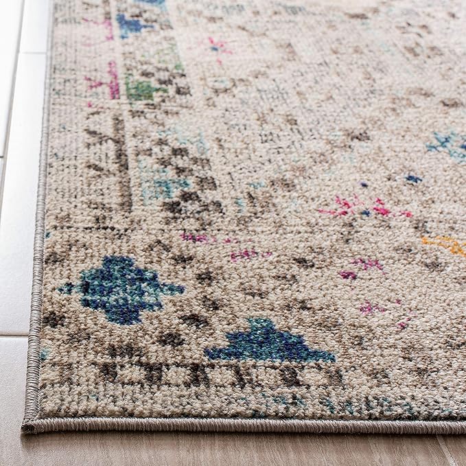SAFAVIEH Madison Collection Area Rug - 10' x 14', Grey & Yellow, Boho Diamond Distressed Design, Non-Shedding & Easy Care, Ideal for High Traffic Areas in Living Room, Bedroom (MAD418F)