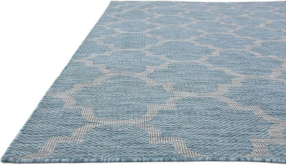 Unique Loom Outdoor Trellis Collection Area Rug (9' x 12' Rectangle, Aquamarine/ Gray)
