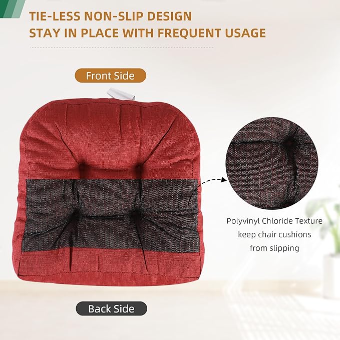 RACE LEAF 19" x 19" Patio Chair Cushions Red - Outdoor/Indoor Tufted Memory Foam Chair Pads Set of 2, Water-Resistant Olefin Chair Seat Cushion Non-Slip Backing