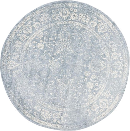 SAFAVIEH Adirondack Collection Area Rug - 8' Round, Slate & Ivory, Distressed Vintage Floral Design, Non-Shedding & Easy to Clean, Ideal for Living Room, Bedroom, Dining Space (ADR109T)