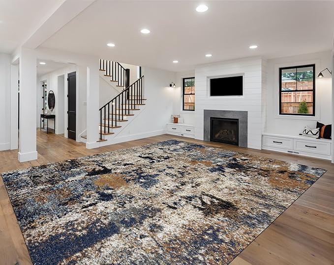 Keen Home Design Area Rugs - 8x10 Non-Shedding, Abstract Rugs for Kitchen, Living Room, Bedroom, Dining Room, Entryway - Size: 7'3" x 10'2", Multi