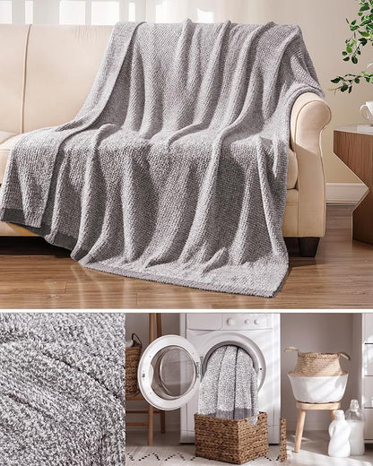 Super Soft Throw Blanket 60 x 80 Inches, Half Side Plush Fuzzy Blanket for Couch, Sofa, Bed & Chair, Warm Cozy Lightweight Knit Blanket for Fall & Winter