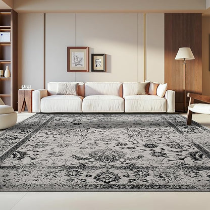 SAFAVIEH Area Rug 8x10 - Adirondack Collection - Large - Grey & Black, Distressed Vintage Floral Design, Non-Shedding & Easy Cleaning, Ideal for Living Room, Bedroom, Dining Space (ADR109B)