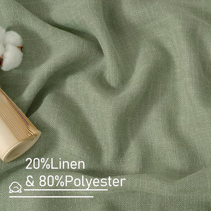LAMIT Small Window Linen Curtains for Kitchen, Cafe Curtains 24 inch Semi Sheer Light Filtering Panels Back Tab and Rod Pocket Drapes for Small Window, 2 Panels, Sage Green, 34 x 24 Inch