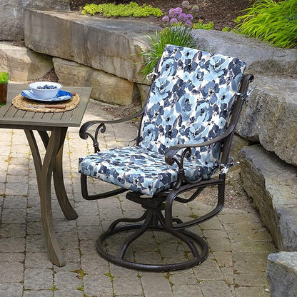 ARDEN Outdoor Dining Chair Cushion, 20 x 20, Rain-Proof, Fade Resistant, Blue Garden Floral