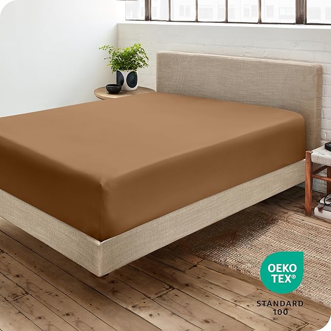 Fitted Bottom Sheet King Size - Premium 1800 Microfiber - Ultra-Soft Hotel Luxury - Deep Pocket - Durable and Long Lasting - Fitted Sheet (King, Caramel)