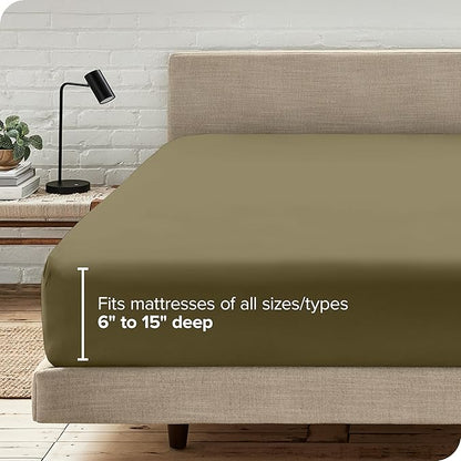 Bare Home Fitted Bottom Sheet King Size - Premium 1800 Microfiber - Ultra-Soft Hotel Luxury - Deep Pocket - Durable and Long Lasting (King, Olive)