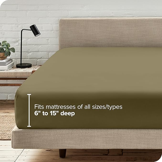 Bare Home Fitted Bottom Sheet Queen Size - Premium 1800 Microfiber - Ultra-Soft Hotel Luxury - Deep Pocket - Durable and Long Lasting (Queen, Olive)