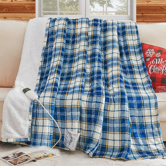 Heated Electric Blanket Full Size,72X84 Heating Blanket with 10 Heats Levels&8 Hours Auto Off&Timer,Green Plaid Soft Cozy Sherpa Blankets Warmer Gifts for Grandma Women Adult,Fast Heating Washable