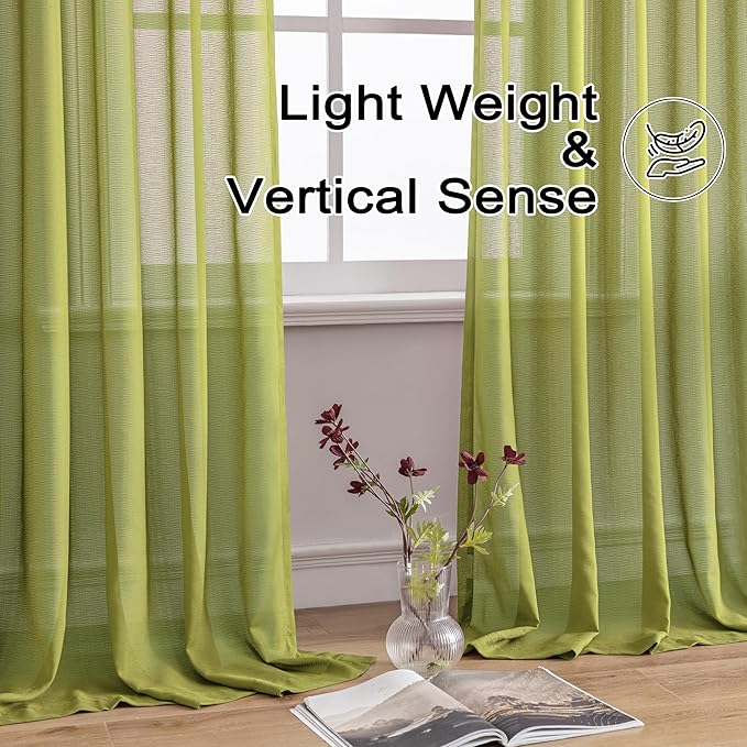 MAIHER Sage Pinch Pleated Sheer Curtains 96 Inches Long for Bedroom Soft Touch Lightweight Transparent Light Filtering Pleated Drapes with Ajustable Hooks, Sage Green, 42" W x 96" L, 2 Panels
