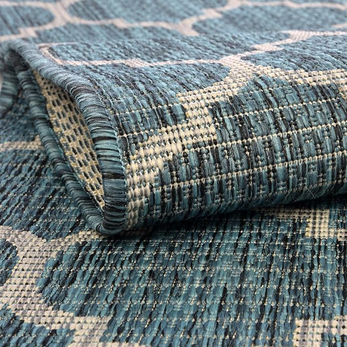 Unique Loom Outdoor Trellis Collection Area Rug (3' 3" x 5' 3" Oval, Teal/ Gray)
