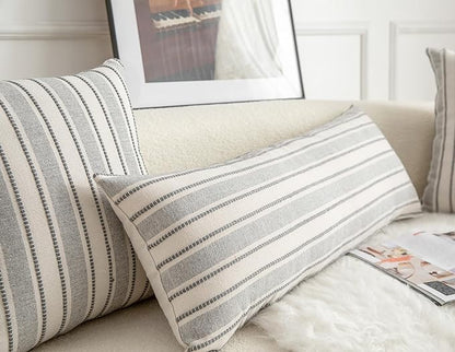 Decorative Boho Lumbar Pillow Covers, Modern Farmhouse Couch Pillowcase, 14 x 36 Long Accent Body Throw Pillow Covers, Sofa Bed Living Room Decor Cushion Case, Grey and Beige, Pack of 1