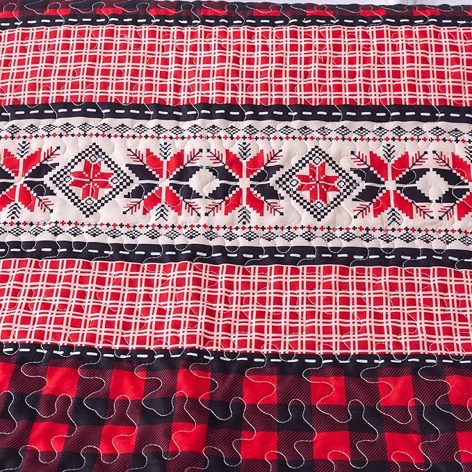 Soul & Lane Season of Joy 50" x 60" Throw Blanket: Farmhouse Décor Christmas Plaid Quilt, Lightweight Quilted Lap Comforter for Sofa and Bed, Red Buffalo Checkered Blanket, Cabin Décor Coverlet