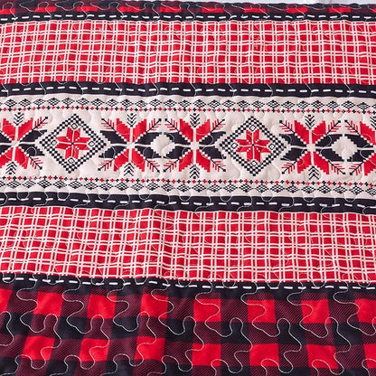 Soul & Lane Season of Joy 50" x 60" Throw Blanket: Farmhouse Décor Christmas Plaid Quilt, Lightweight Quilted Lap Comforter for Sofa and Bed, Red Buffalo Checkered Blanket, Cabin Décor Coverlet