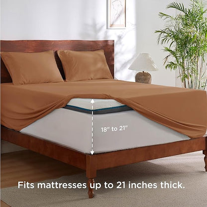 Bedsure Deep Pocket King Sheet Set - Fits Mattresses Up to 21 Inches Thick - 4 Piece GentleSoft Bed Sheets, Moisture Wicking, Soft & Cooling Bedsheet & Pillowcases, Easy & Secure Fit, Orange