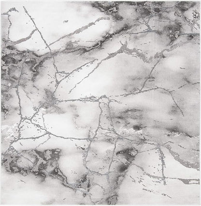 SAFAVIEH Craft Collection Area Rug - 4' Square, Grey & Silver, Modern Abstract Design, Non-Shedding & Easy Care, Ideal for High Traffic Areas in Living Room, Bedroom (CFT877G)