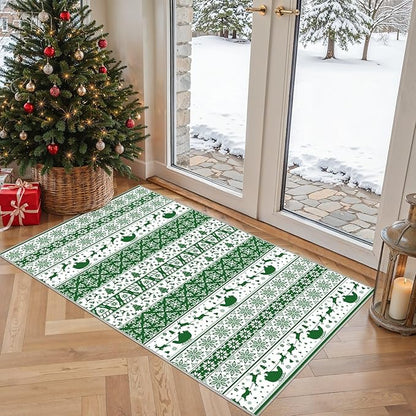 Abstract Living Room Rug 3X5 - Modern Washable Christmas Soft Thin Area Rug for Living Room Bedroom Under Dining Table - Neutral Indoor Floor Rug Carpets for Home Office Playroom Nursery - Green