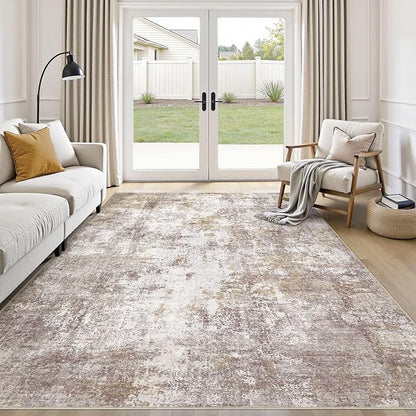 Washable 8X10 Area Rug: Modern Abstract Soft Non-Slip Indoor Rugs Home Decor - Low Pile Stain Resistant Carpet for Living Room Bedroom Dining Room Playroom Office(Golden Brown 8'x10')