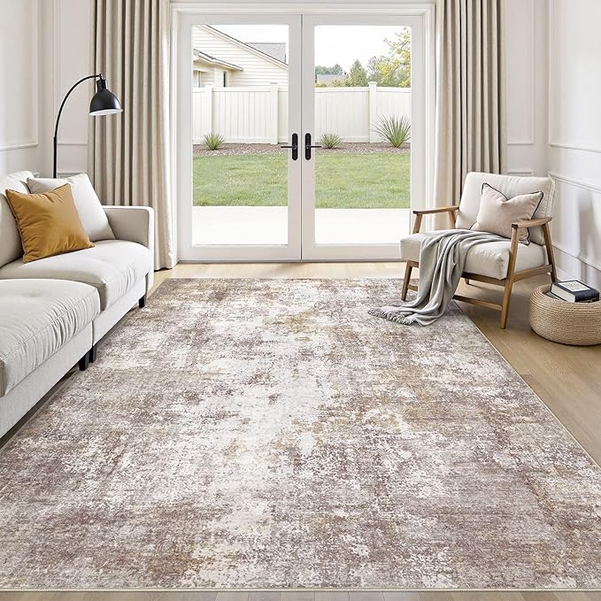 Washable 5X7 Area Rug: Modern Abstract Soft Non-Slip Indoor Rugs Home Decor - Low Pile Stain Resistant Carpet for Living Room Bedroom Dining Room Playroom Office(Golden Brown,5'x7')