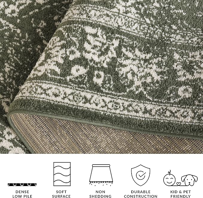 SAFAVIEH Area Rug 10x14 - Adirondack Collection - Large - Dark Green & Ivory, Distressed Vintage Floral Design, Non-Shedding & Easy to Clean, Ideal for Living Room, Bedroom, Dining Space (ADR109Y)