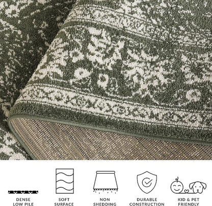 SAFAVIEH Area Rug 10x14 - Adirondack Collection - Large - Dark Green & Ivory, Distressed Vintage Floral Design, Non-Shedding & Easy to Clean, Ideal for Living Room, Bedroom, Dining Space (ADR109Y)