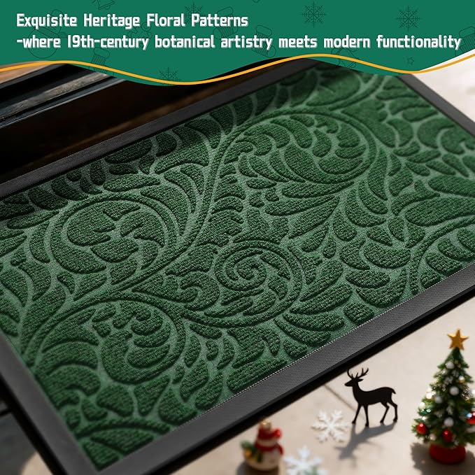 Yimobra Door Mat Outside Entrance 29.5x17, Waterproof Sturdy Outdoor Mats for Front Door, Heavy Duty Non-Slip Doormat for Garage Patio Entryway Indoor, Easy Clean, Green