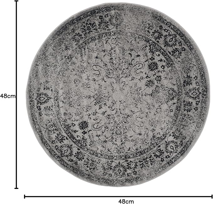 SAFAVIEH Adirondack Collection Area Rug - 4' Round, Grey & Black, Distressed Vintage Floral Design, Non-Shedding & Easy to Clean, Ideal for Living Room, Bedroom, Dining Space (ADR109B)
