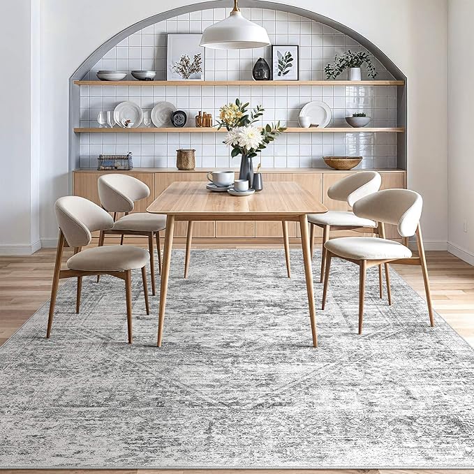 Vintage Living Room Area Rug 9x12 - Large Soft Washable Oriental Traditional Distressed Farmhouse Rugs for Bedroom - Indoor Floor Accent Carpet for Home Office House Decor - Distressed Grey