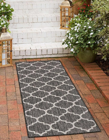 Unique Loom Outdoor Trellis Collection Area Rug - Trellis (Runner 2' 0" x 8' 0", Black/ Ivory)