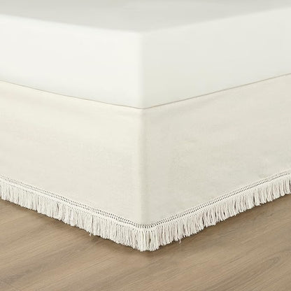 Lush Decor Boho Fringe 15-Inch Tailored Drop Easy Fit Bedskirt, King, Off-White