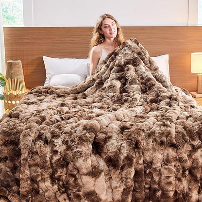 Lotus Karen Faux Fur Throw Blanket Tie-Dye Dark Coffee - Big Bubble Rabbit Fluff Blanket for Couch,Small Fluffy Fuzzy Cozy Blanket,Thick Furry Plush Shaggy Blankets,60x80 Inches