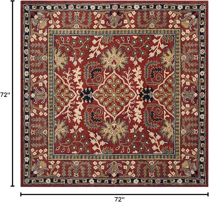 SAFAVIEH Antiquity Collection Area Rug - 6' Square, Red & Multi, Handmade Traditional Oriental Wool, Ideal for High Traffic Areas in Living Room, Bedroom (AT64A)