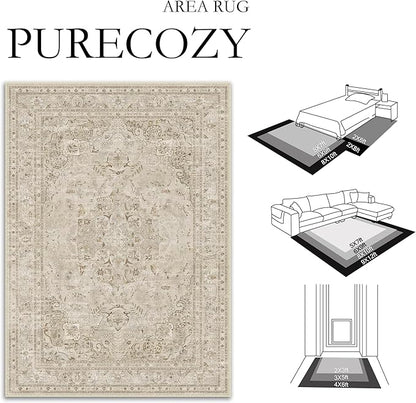 Brown 6x9 Area Rug Washable Vintage Carpet for Living Room Bedroom Large Soft Retro Floral Low Pile Thin Indoor Rug Non Slip Central Medallion Floor Cover for Dining Room Office