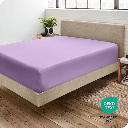 Bare Home Fitted Bottom Sheet Queen Size - Premium 1800 Microfiber - Ultra-Soft Hotel Luxury - Deep Pocket - Durable and Long Lasting - Fitted Sheet (Queen, Lavender)