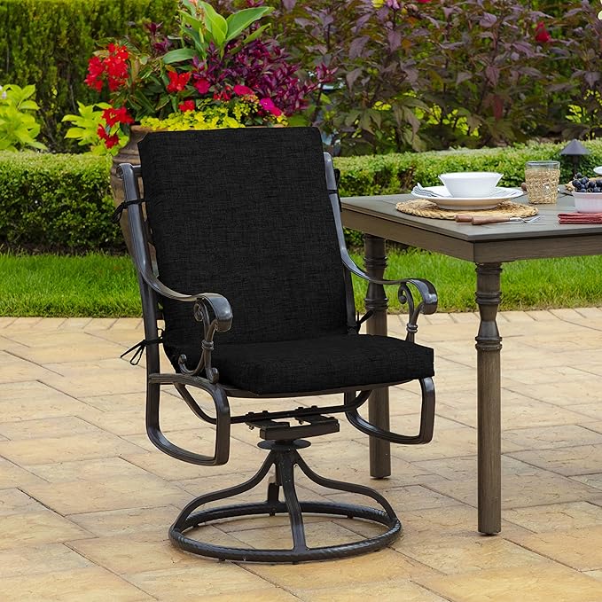 Arden Outdoor Dining Chair Cushion, 2 Pack, 20 x 20, Rain-Proof, Fade Resistant, Black Leala