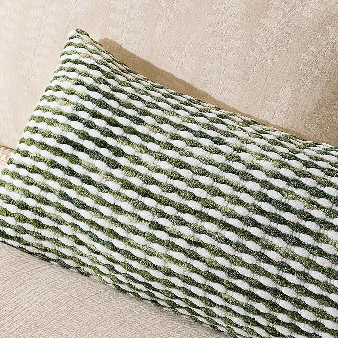AmHoo Boho Chenille Pillow Cover Decorative Tufted Pillowcase for Couch Bed Sofa Bedroom Living Room Modern 14 x 36-Inch Sage Green