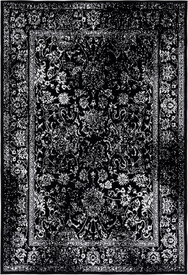SAFAVIEH Adirondack Collection Area Rug - 5'1" x 7'6", Black & Ivory, Distressed Vintage Floral Design, Non-Shedding & Easy to Clean, Ideal for Living Room, Bedroom, Dining Space (ADR109Z)