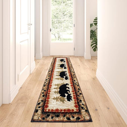 Masada Rugs, Cabin Lodge Area Rug Bear and Cub Scene (2 Feet X 7 Feet 3 Inch) Runner