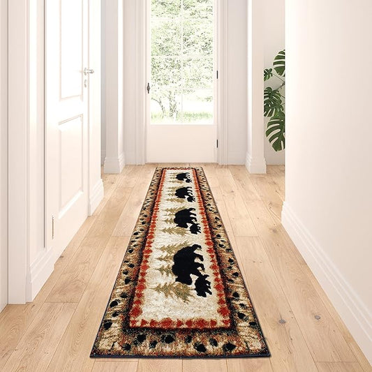 Masada Rugs, Cabin Lodge Area Rug Bear and Cub Scene (2 Feet X 7 Feet 3 Inch) Runner