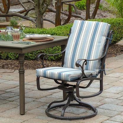 Arden Outdoor Midback Chair Cushion, 18 x 16.5, Rain-Proof, Fade Resistant French Blue Linen Stripe