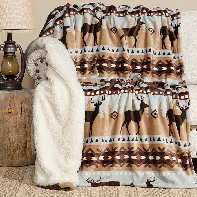 CARSTENS, INC. Ultra Premium Super Soft Plush Sherpa Fleece Oversized Throw Blanket 54" x 68", Buck Lake