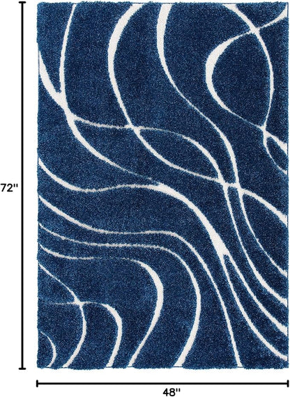 SAFAVIEH Florida Shag Collection Accent Rug - 4' x 6', Navy & Ivory, Non-Shedding & Easy Care, 1.2-inch Thick Ideal for High Traffic Areas in Entryway, Living Room, Bedroom (SG471-6512)