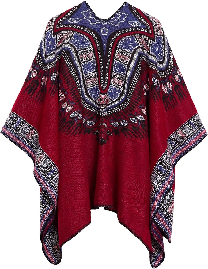 Women's Vintage Pattern Open Front Poncho Cape Shawl Winter Shawl Wraps
