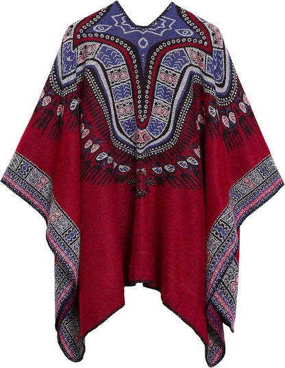 Women's Vintage Pattern Open Front Poncho Cape Shawl Winter Shawl Wraps