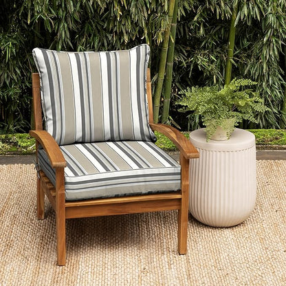 Arden earthFIBER Outdoor Deep Seat Cushion Set, 24 x 24, Rain-Proof, Fade Resistant, Deep Seat Bottom and Back Cushion for Chair, Sofa Taupe Grey Boardwalk Stripe