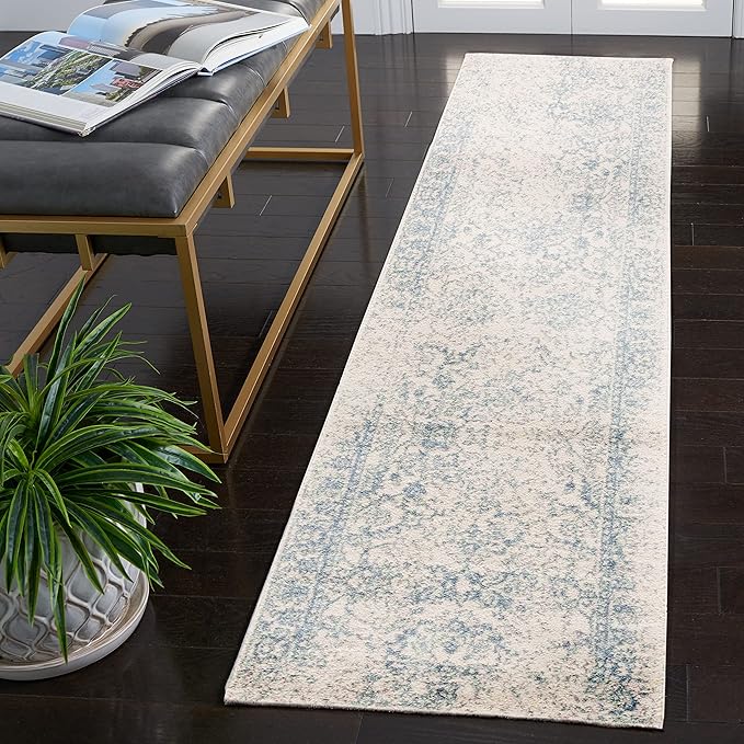SAFAVIEH Adirondack Collection Runner Rug - 2'6" x 22', Ivory & Slate, Distressed Vintage Floral Design, Non-Shedding & Easy to Clean, Ideal for Hallway, Foyer, Entryway, Bedroom (ADR109S)